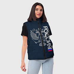 Женский жилет Россия и герб серо-синий, цвет: 3D-черный — фото 2