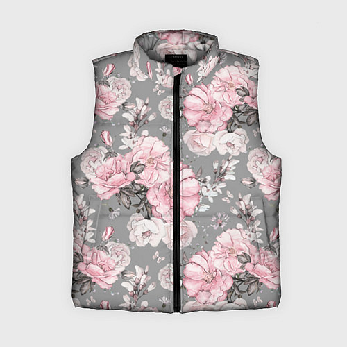 Женский жилет Розовые розы на сером / 3D-Светло-серый – фото 1
