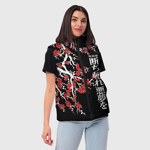Женский жилет Корпус бойни демонов - цветущая сакура / 3D-Черный – фото 3