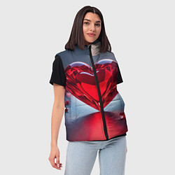 Женский жилет Хрустальное красное сердце на сером фоне с боке, цвет: 3D-красный — фото 2