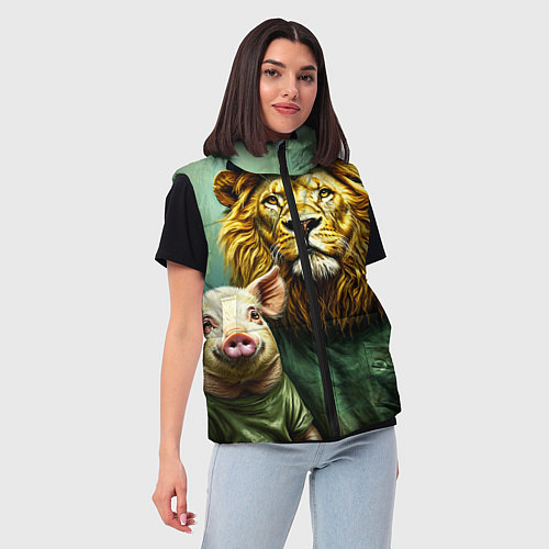 Женский жилет Лев со свиньей / 3D-Черный – фото 3