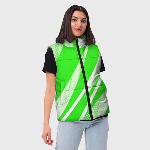 Женский жилет Яблочный зелёный абстракция с полосами / 3D-Светло-серый – фото 3