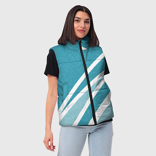 Женский жилет Бело-голубой абстракция с полосами / 3D-Светло-серый – фото 3