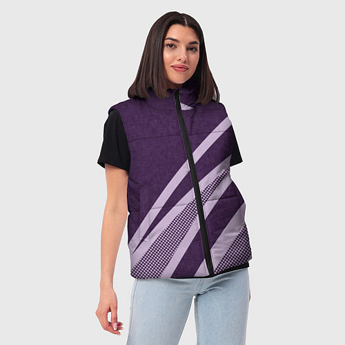 Женский жилет Фиолетовый абстрактный с полосой / 3D-Черный – фото 3