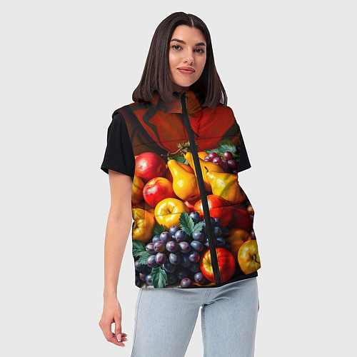 Женский жилет Фруктовый натюрморт / 3D-Черный – фото 3