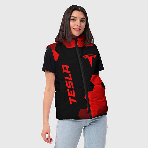Женский жилет Tesla - red gradient вертикально / 3D-Черный – фото 3