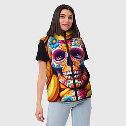 Женский жилет Цветочный череп среди бананов - нейроарт, цвет: 3D-светло-серый — фото 2