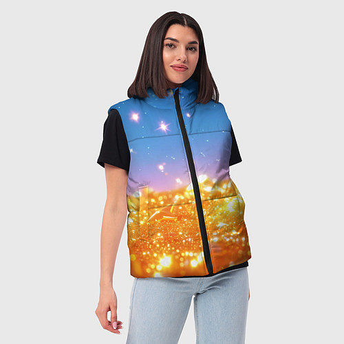 Женский жилет Золотые шарики на голубом фоне / 3D-Черный – фото 3