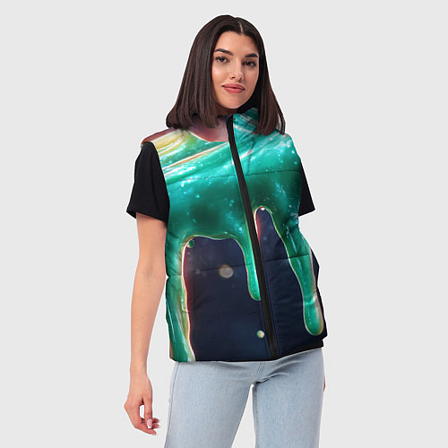 Женский жилет Текстура стекающая зеленая клякса / 3D-Черный – фото 3