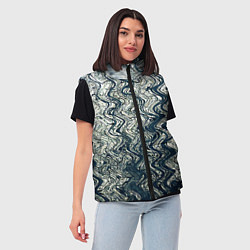 Женский жилет Бело-синий искажённые абстрактные линии, цвет: 3D-черный — фото 2