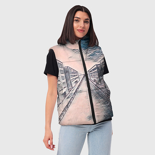 Женский жилет Сумрачный город / 3D-Черный – фото 3