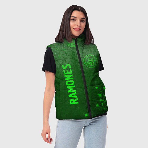 Женский жилет Ramones - green gradient вертикально / 3D-Черный – фото 3