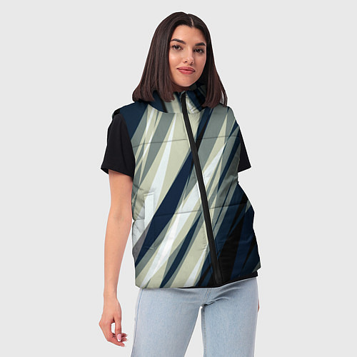 Женский жилет Синий с оливковым диагональные полосы / 3D-Черный – фото 3