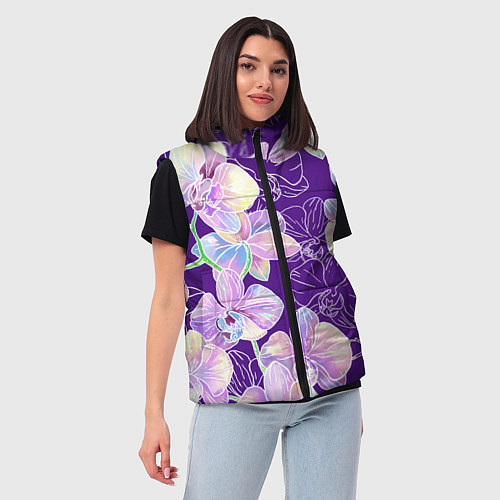Женский жилет Японские акварельные орхидеи / 3D-Черный – фото 3