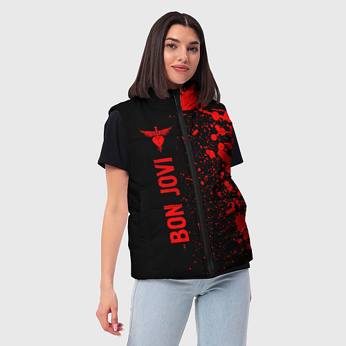 Женский жилет Bon Jovi - red gradient по-вертикали / 3D-Черный – фото 3