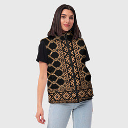 Женский жилет Золотые узоры на черном с канатами - вышиванка руб, цвет: 3D-черный — фото 2