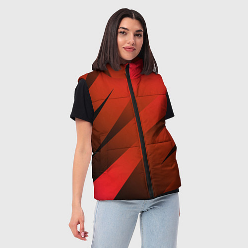 Женский жилет Красно-коричневый абстрактные полосы / 3D-Черный – фото 3
