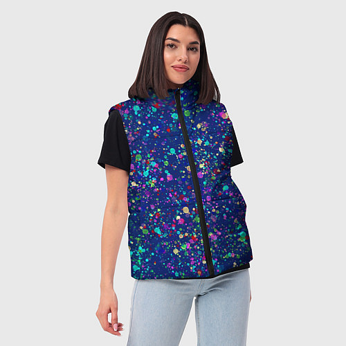 Женский жилет Синий с разноцветными брызгами / 3D-Черный – фото 3