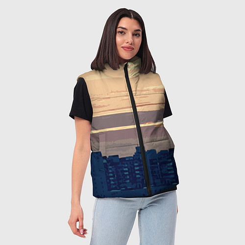 Женский жилет Городской пейзаж стилизованный / 3D-Черный – фото 3