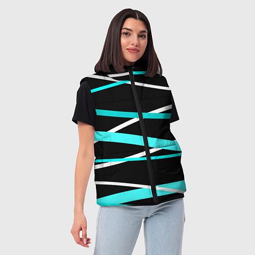 Женский жилет Чёрный с бело-голубыми полосами / 3D-Черный – фото 3