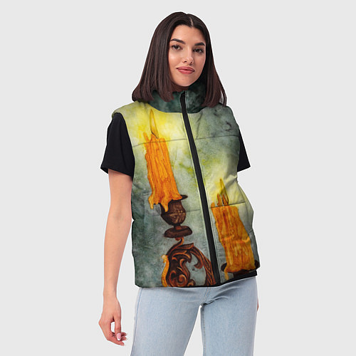 Женский жилет Две горящие свечи в темноте / 3D-Черный – фото 3