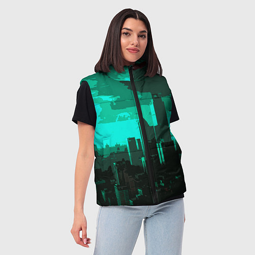 Женский жилет Стилизованный город бирюзовый / 3D-Черный – фото 3