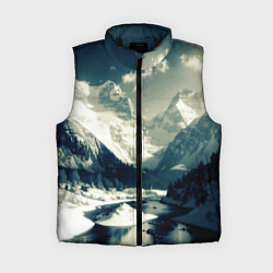 Женский жилет Река и горы снежные пейзаж, цвет: 3D-черный
