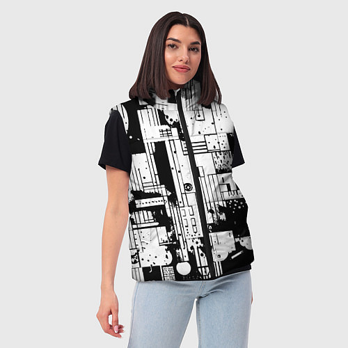 Женский жилет Чёрно-белый светлая абстракция / 3D-Черный – фото 3