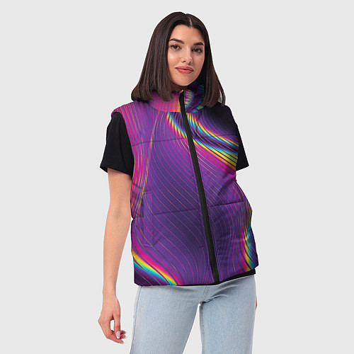 Женский жилет Неоновые волны линии / 3D-Черный – фото 3