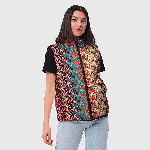 Женский жилет Красно-синий искажённые полосы узор / 3D-Черный – фото 3