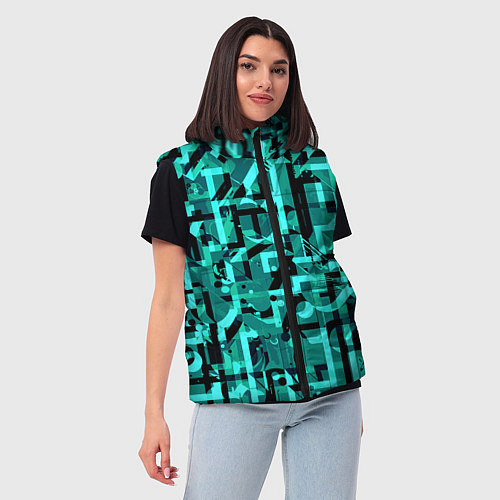 Женский жилет Неоновый голубой объёмный эффект / 3D-Черный – фото 3