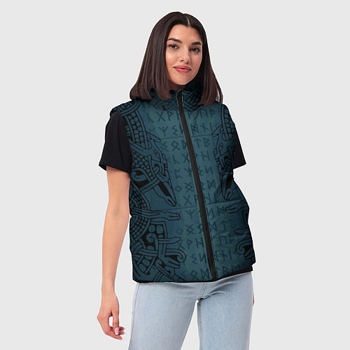 Женский жилет Руны и скандинавская татуировка Одина / 3D-Черный – фото 3