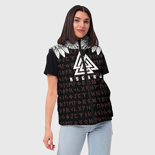 Женский жилет Асгард на фоне рун и валькнут / 3D-Черный – фото 3