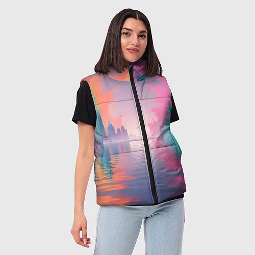 Женский жилет Город в розовом тумане / 3D-Черный – фото 3