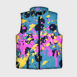 Женский жилет Брызги краски розовой желтой и темно синей, цвет: 3D-черный