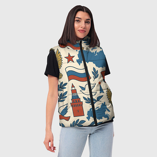 Женский жилет Российский патриотический узор / 3D-Черный – фото 3