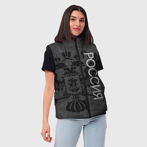 Женский жилет Россия тёмно-серый с гербом / 3D-Черный – фото 3