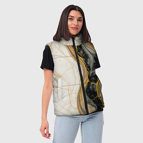 Женский жилет Золотистые прожилки в мраморе / 3D-Черный – фото 3