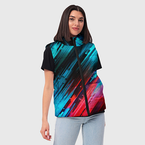 Женский жилет Синяя и красная краска на черном / 3D-Черный – фото 3