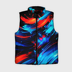 Женский жилет Синие и красные мазки краски на черном, цвет: 3D-красный