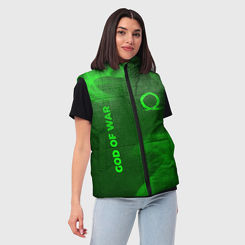 Женский жилет God of War - green gradient вертикально / 3D-Черный – фото 3