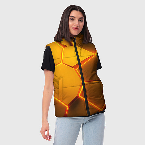 Женский жилет Желтые неоновые соты - текстура / 3D-Черный – фото 3