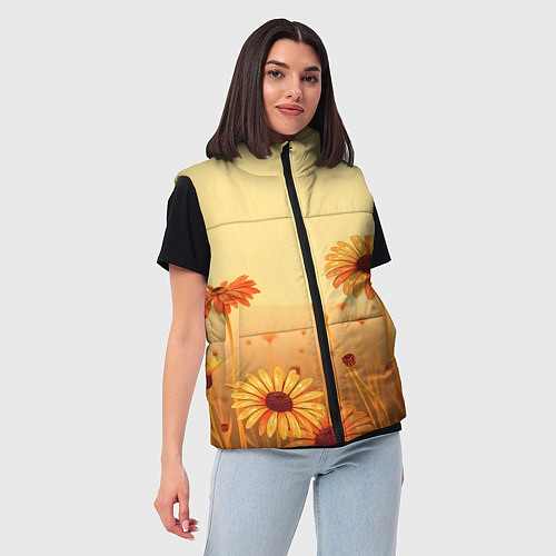 Женский жилет Цветы на закате / 3D-Черный – фото 3