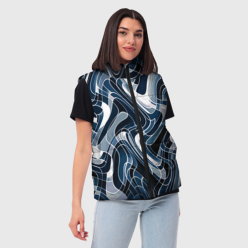 Женский жилет Тёмно-синий искажённая абстракция / 3D-Черный – фото 3