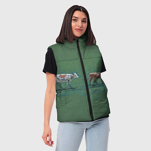 Женский жилет Бык с телёнком / 3D-Черный – фото 3