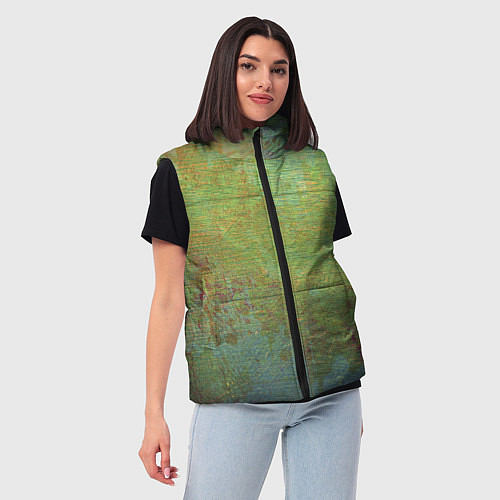 Женский жилет Абстракция - green oil stain / 3D-Черный – фото 3