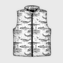Женский жилет Корюшка и рыбалка в Питере паттерн, цвет: 3D-черный