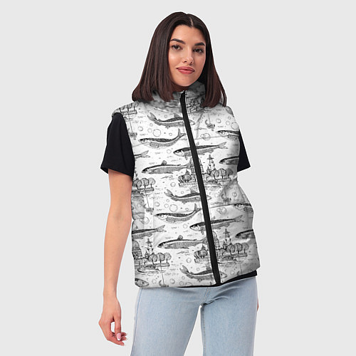 Женский жилет Корюшка и рыбалка в Питере паттерн / 3D-Черный – фото 3