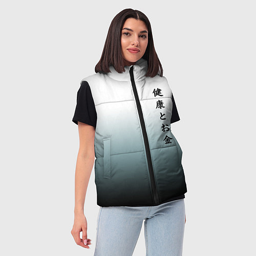 Женский жилет Градиент с надписью на японском - здоровье и деньг / 3D-Черный – фото 3