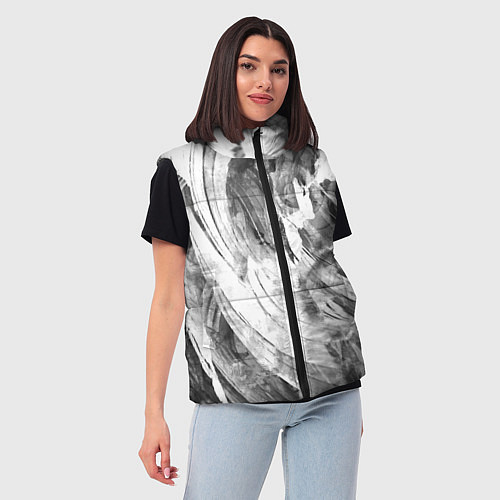 Женский жилет Абстракция - grey and white swirls / 3D-Черный – фото 3
